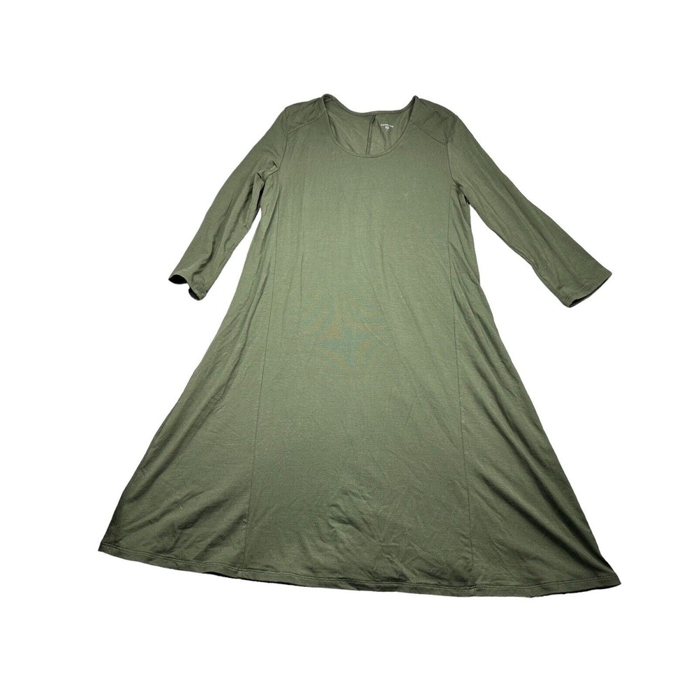 Womens Garnet Hill Round Neck Long Sleeve Dress Small Green